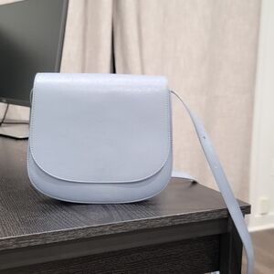 Mansur Gavriel classic blue leather saddle crossbody bag, adjustable strap